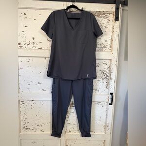 Dark Pewter Ava Therese Scrub SET Size Large TOP Size Large Petite BOTTOM